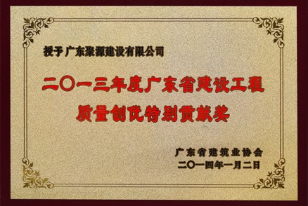 2013年度广东省建设工程质量创优特别贡献奖