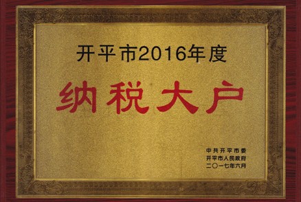 开平市2016年度 纳税大户 (中共开平市委、开平市人民政府联合颁发）